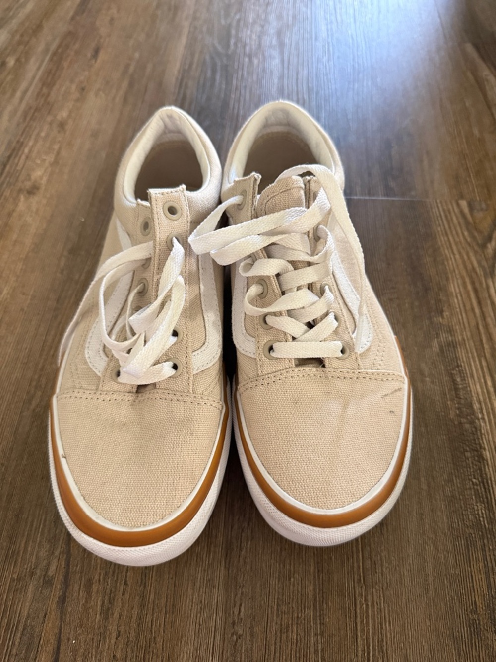 Vans Beige Canvas Low-Top Sneakers with White Stripe